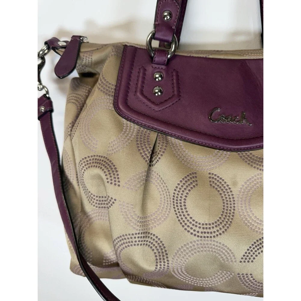 VTG COACH Y2K Ashley Carryall Shoulder Bag Brown/Purple Logo Leather Canva 15x11